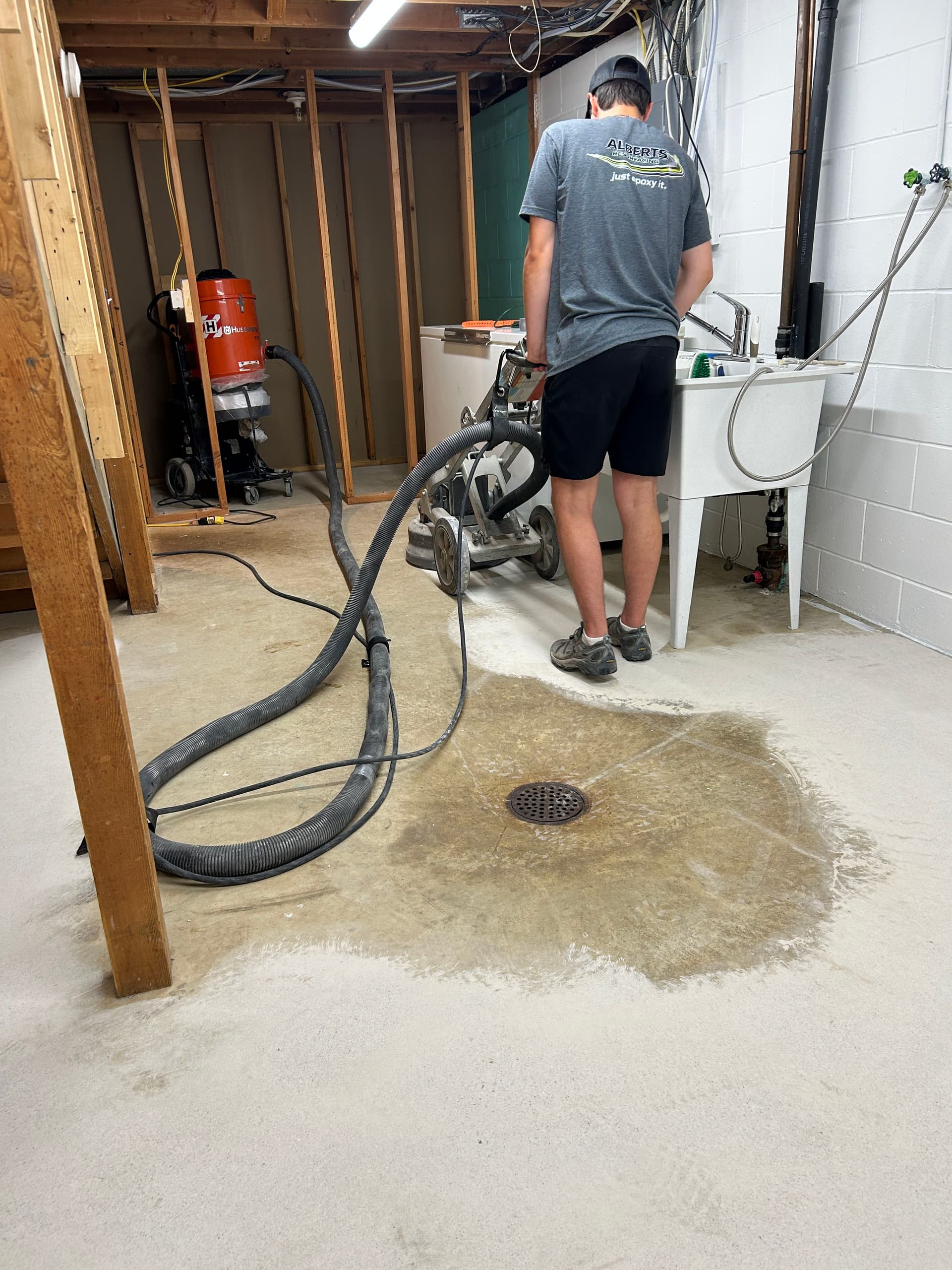 Gallery photos for Full Flake Epoxy on a Basement Floor That Needed It Bad: Image #1